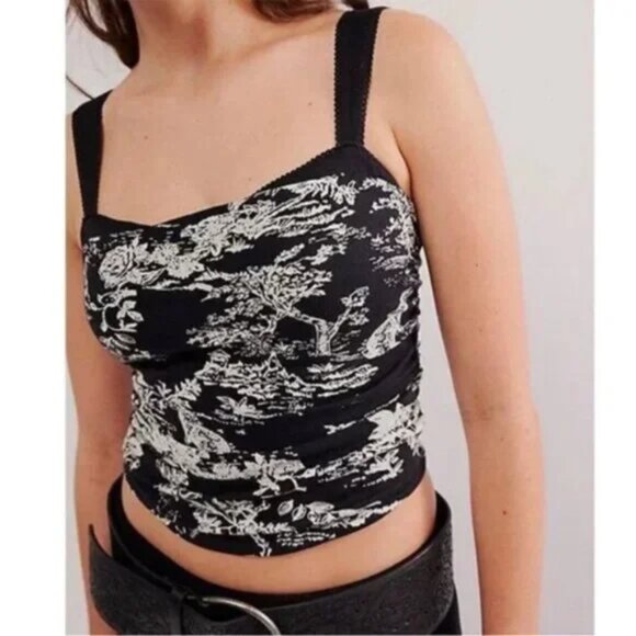 Free People Printed Two Tone Tank Black/White Combo NWOT Size XS - Picture 1 of 7